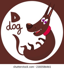 Cute cartoon funny dog waring red collar jumping. Vector illustration isolated