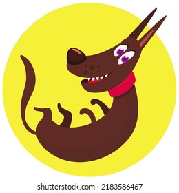 Cute cartoon funny dog waring red collar jumping. Vector illustration isolated