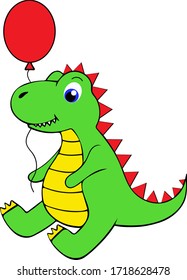 Cute Cartoon funny green children's Dinosaur Vector art Illustration on white background for, children's design.