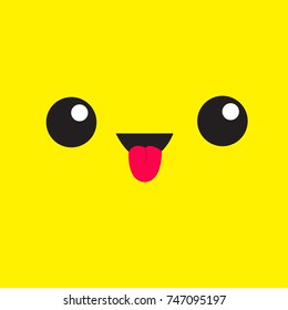 Cute cartoon funny kawaii face head emotion. Yellow square icon showing tongue. Happy emoji. Flat design style. Vector illustration