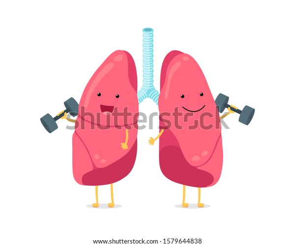 Cute Cartoon Funny Lungs Character Dumbbells Stock Vector (Royalty Free ...