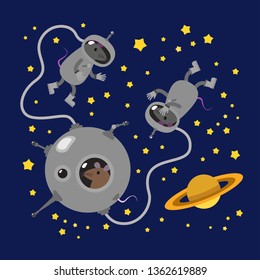 Cute cartoon funny mice travel in space