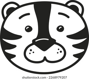 Cute cartoon funny smiling character of a tiger. Baby animal collection. Childish print for nursery, kids apparel, poster, postcard. Jungle cat.