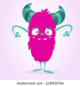 Cute cartoon furry monster. Vector illustration of pink monster character for Halloween