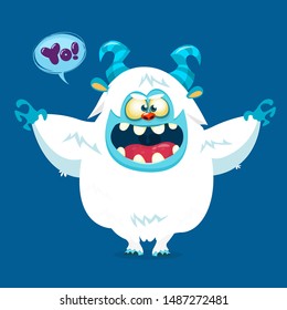 Cute cartoon furry white monster. Vector bigfoot character