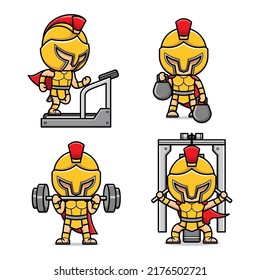 cute cartoon galdiator doing fitness