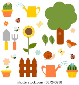 cute cartoon garden set vector illustration