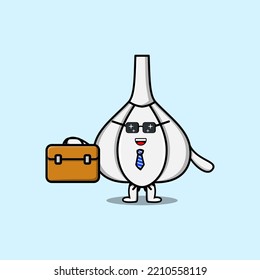 Cute cartoon Garlic businessman character holding suitcase illustration