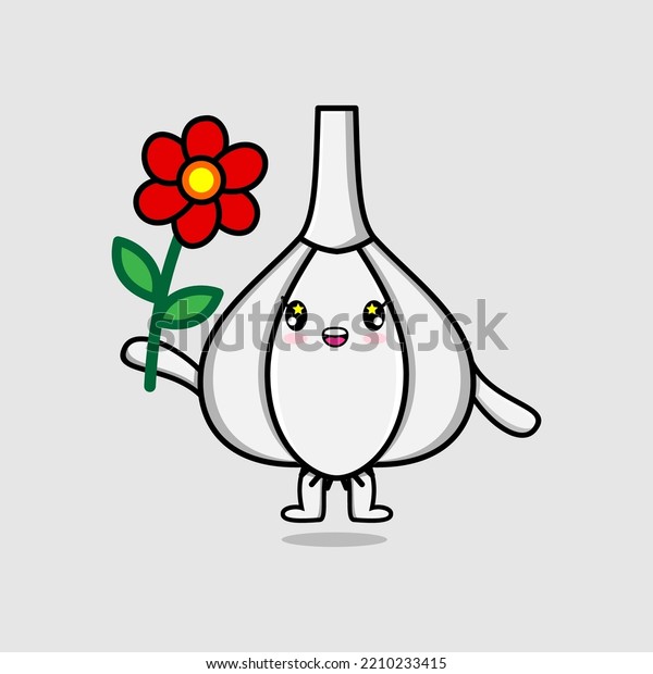 Cute Cartoon Garlic Character Holding Red Stock Vector Royalty Free 2210233415 Shutterstock