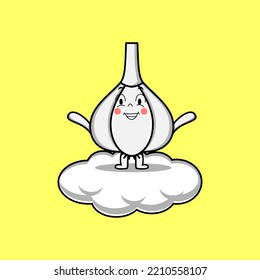 Cute cartoon Garlic character standing in cloud vector illustration