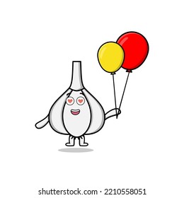 Cute cartoon Garlic floating with balloon cartoon vector illustration concept flat cartoon style