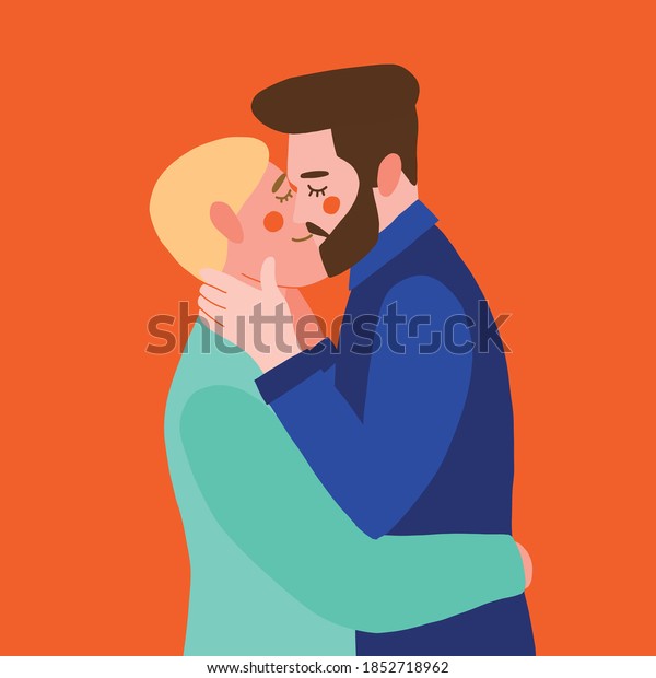 Cute Cartoon Gay Couple Kissing Two Stock Vector Royalty Free