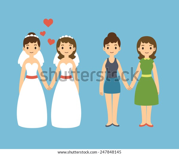 Cute Cartoon Gay Couple Wedding Dresses Stock Vector Royalty Free
