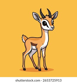 Cute Cartoon Gazelle Standing - Adorable African Antelope Illustration with Curved Horns for Kids' Safari Designs. Vector Illustration