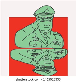 The cute cartoon general on red background.