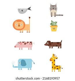 Cute Cartoon Geometric Flat Animals Illustration 