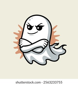 A cute cartoon ghost with arms crossed, exhibiting a confident and playful expression.