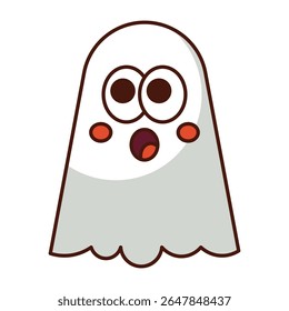 Cute cartoon ghost with big eyes and open mouth isolated on white background
