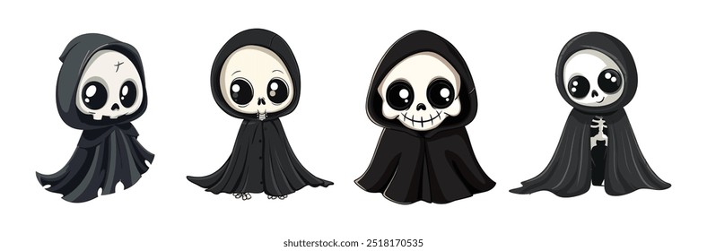 cute cartoon ghost in a black cloak