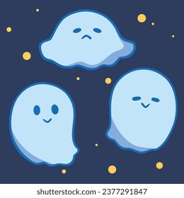 Cute Cartoon Ghost Boo Simple Vector art. Ghost blob character 