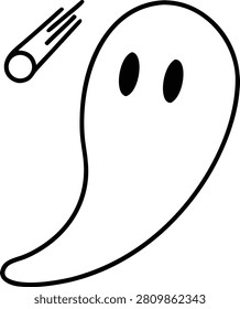 Cute Cartoon Ghost Character Being Hit by a Falling Meteorite Vector Illustration