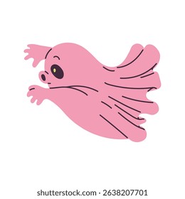 Cute cartoon ghost character in pink color. This playful vector illustration for Halloween-themed designs and festive holiday.