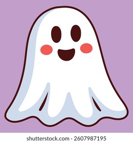 Cute Cartoon Ghost Clipart  Kawaii Halloween Character Vector Illustration.