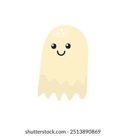 Lindo fantasma de dibujos animados en color. Ilustración de stock. Tema de Halloween. Imagen aislada sobre fondo blanco. Para tarjetas de vacaciones de Halloween, pegatinas.