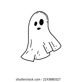 Cute cartoon ghost in doodle style. Halloween Traditional holiday.