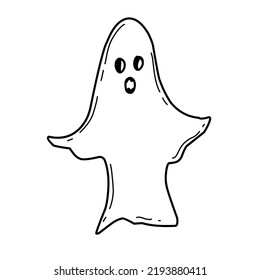 Cute cartoon ghost in doodle style. Halloween Traditional holiday.