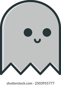 Cute cartoon ghost with a friendly smile and two black eyes. Game ghost.