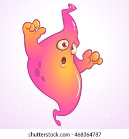 Cute cartoon ghost. Halloween vector pink monster