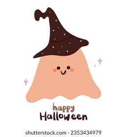 cute cartoon ghost. hand drawing lettering. halloween element sticker