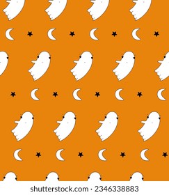 Cute cartoon ghost. Happy halloween seamless pattern. Boo