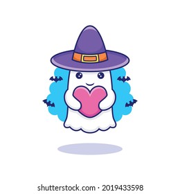 Cute cartoon ghost holding love