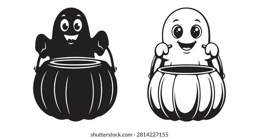 Cute cartoon ghost holding