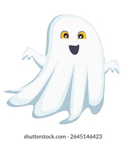 Cute cartoon ghost illustration for Halloween, perfect for kids, decorations, and spooky designs.