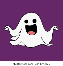 Cute cartoon ghost isolated on background. Vector illustration.