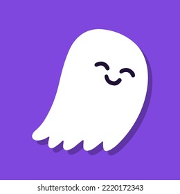 Cute cartoon ghost on purple background.