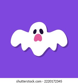 Cute caricatura fantasma sobre fondo morado.