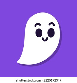 Cute cartoon ghost on purple background.