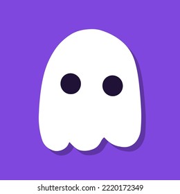 Cute cartoon ghost on purple background.