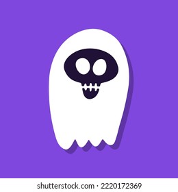 Cute cartoon ghost on purple background.