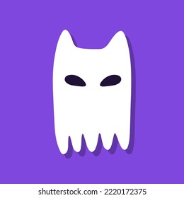 Cute caricatura fantasma sobre fondo morado.
