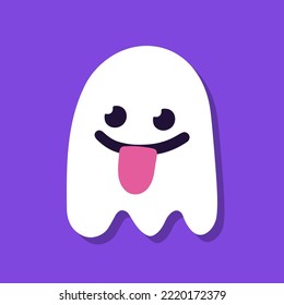 Cute cartoon ghost on purple background.
