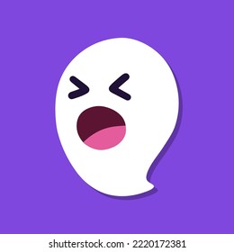 Cute cartoon ghost on purple background.