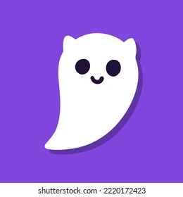 Cute cartoon ghost on purple background.