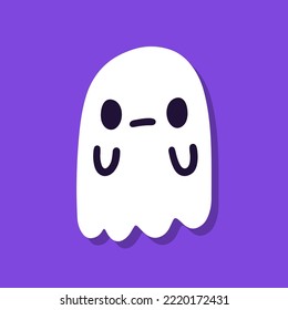 Cute cartoon ghost on purple background.