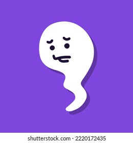 Cute cartoon ghost on purple background.