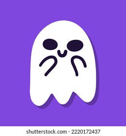 Cute cartoon ghost on purple background.